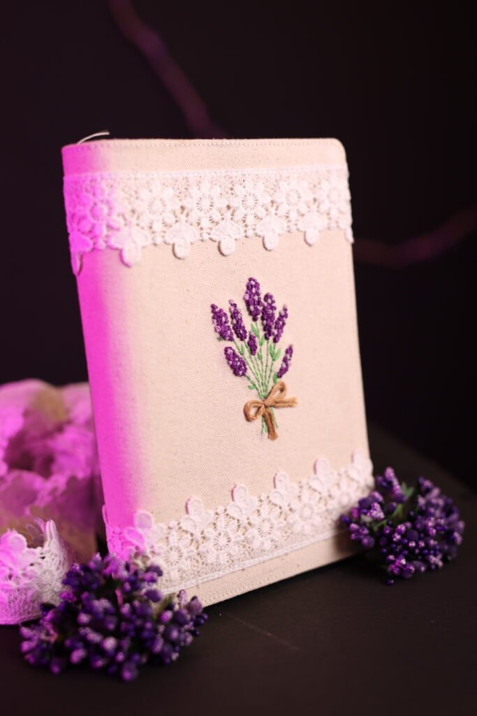 Ivory Lavender Bouquet Embroidered Wedding Bible