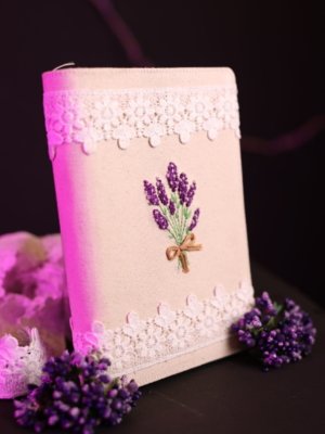 Ivory Lavender Bouquet Embroidered Wedding Bible