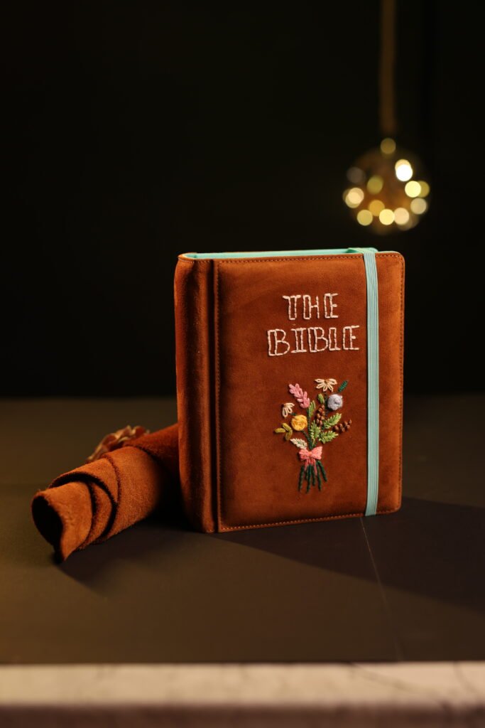 Rust Brown Floral Embroidered Bible with Elastic Closure